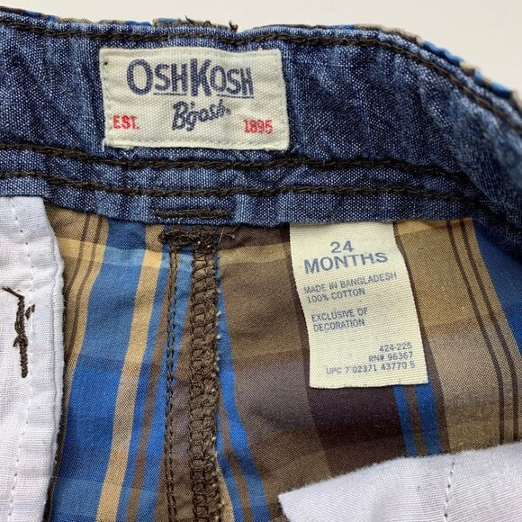 Oshkosh Carpenter Shorts Size 24M Plaid Adjustable Waist Pockets Logo Multicolor - Picture 3 of 5